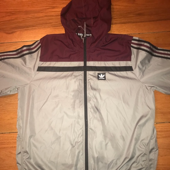 Adidas XL Maroon & Grey Windbreaker Jacket